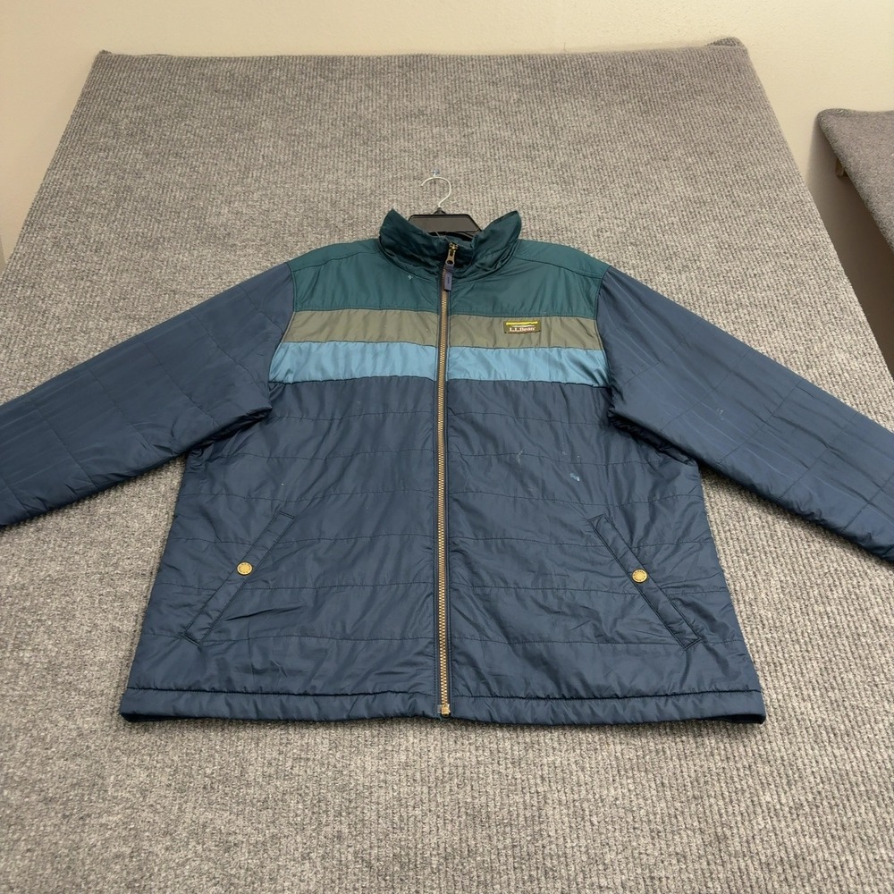 LL Bean Jacket Mens XL Blue Green Polyester Colorblock Puffer Outdoor Style